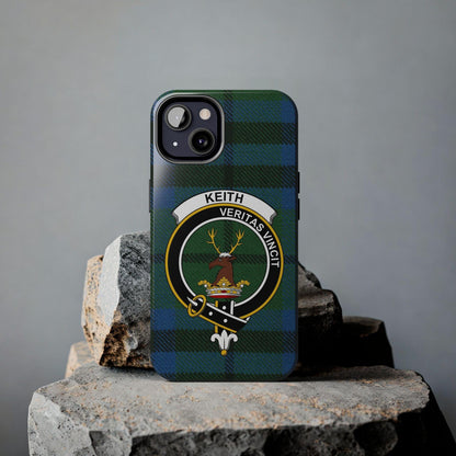 Keith Clan Crest on Tartan Background Cell Phone Case - Celtic Ancestry Gifts