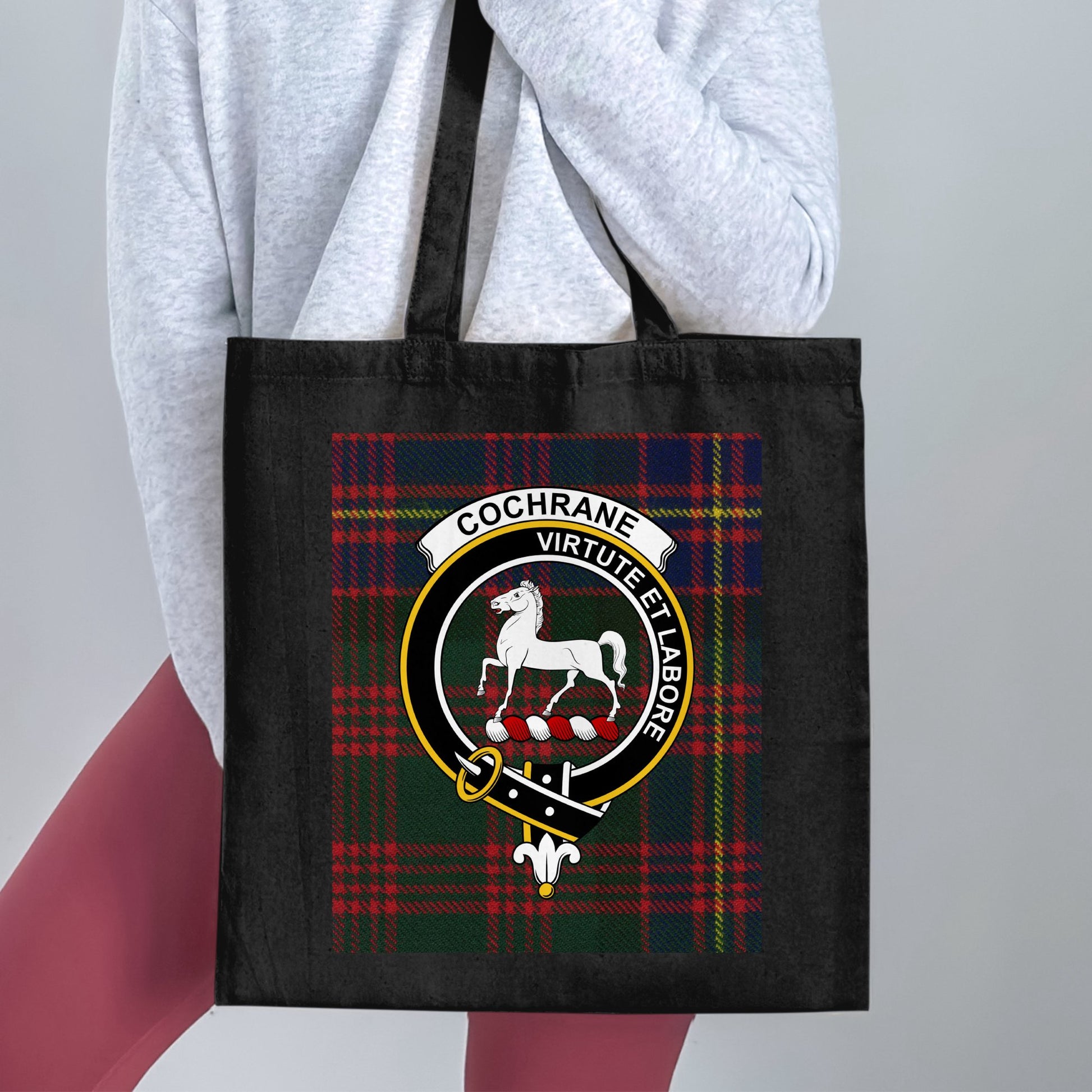 Cochrane Clan Tartan Crest Virtue et Labore Tote Bag - Living Stone Gifts