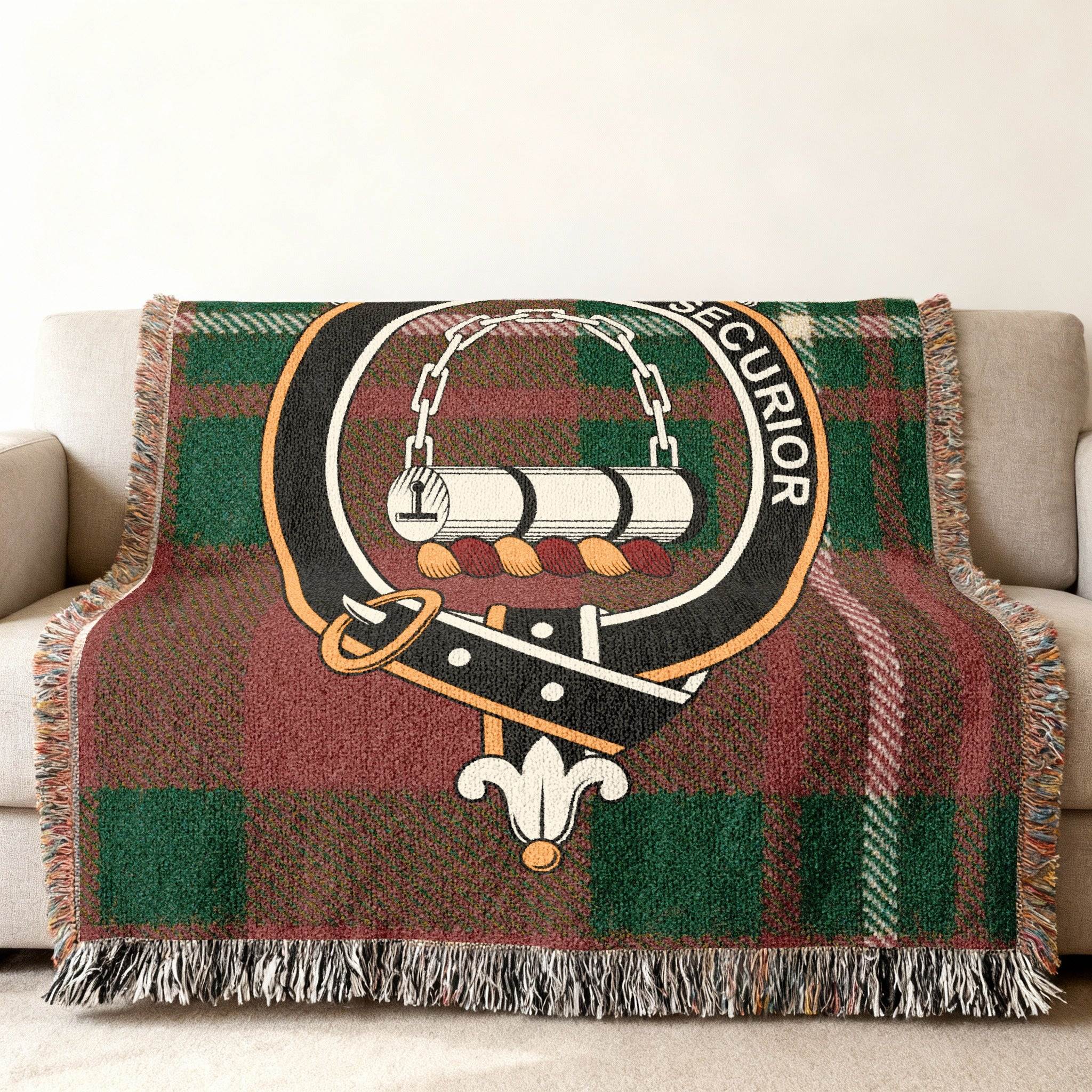 Securior Emblem on Green and Red Plaid Blanket
