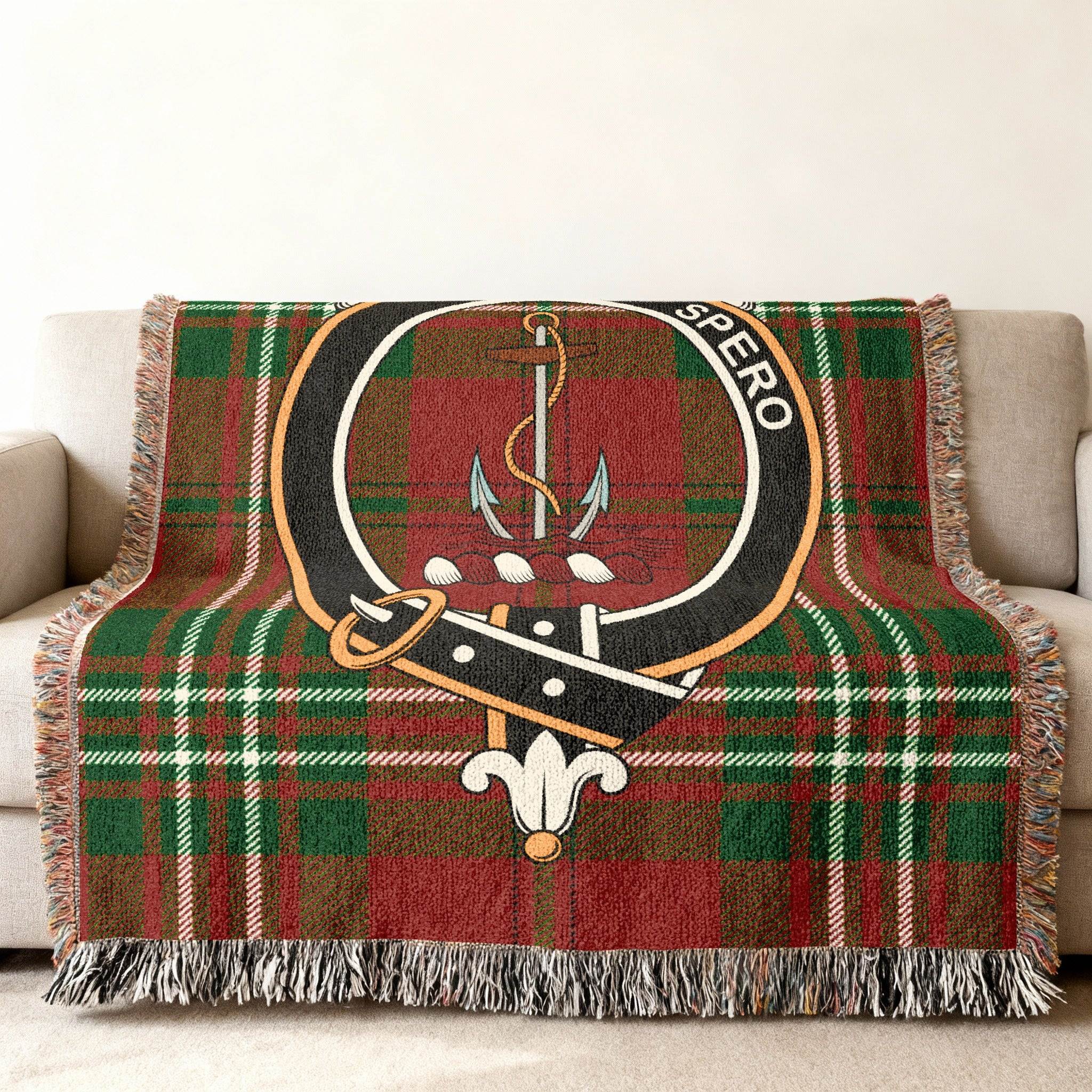 Traditional Red Green Clan Crest Plaid Design Blanket