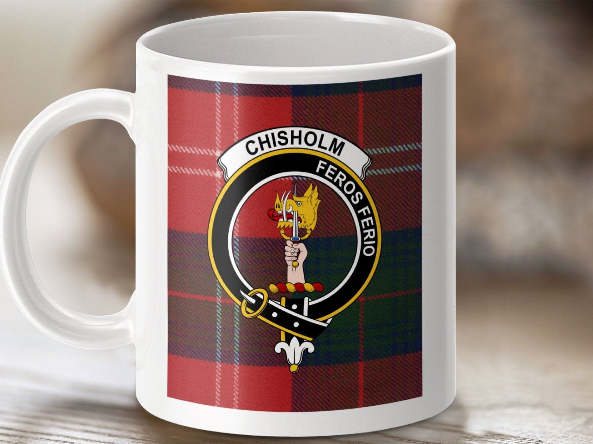 Clan Chisholm Tartan Mug with Coat of Arms design product