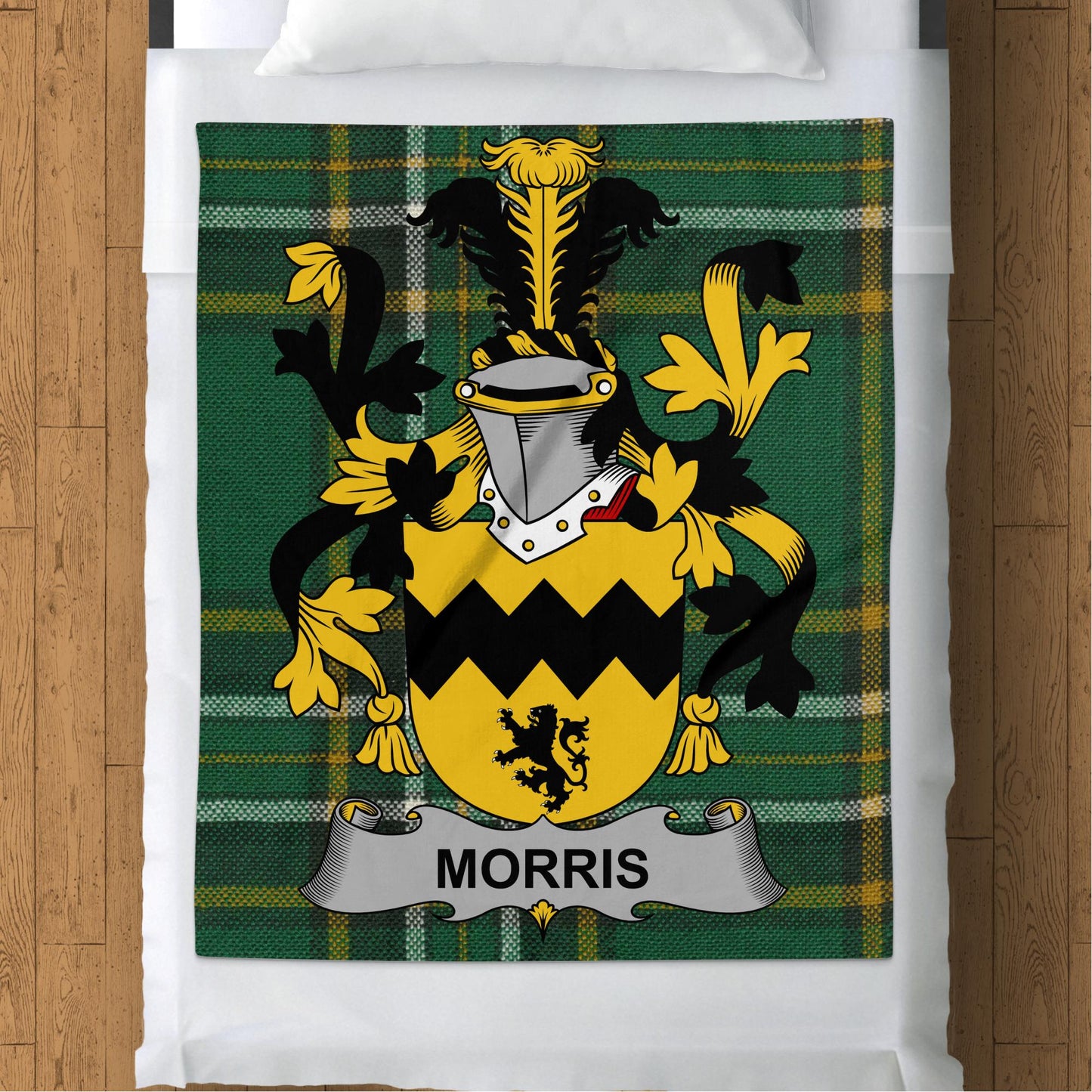 Morris Irish Surname on National Tartan Blanket - Living Stone Gifts