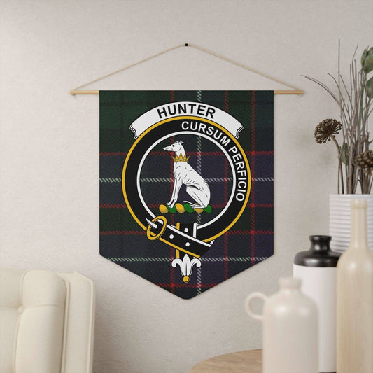 Hunter Clan Cursuum Perficio Scottish Tartan Wall Pennant - Celtic Ancestry Gifts
