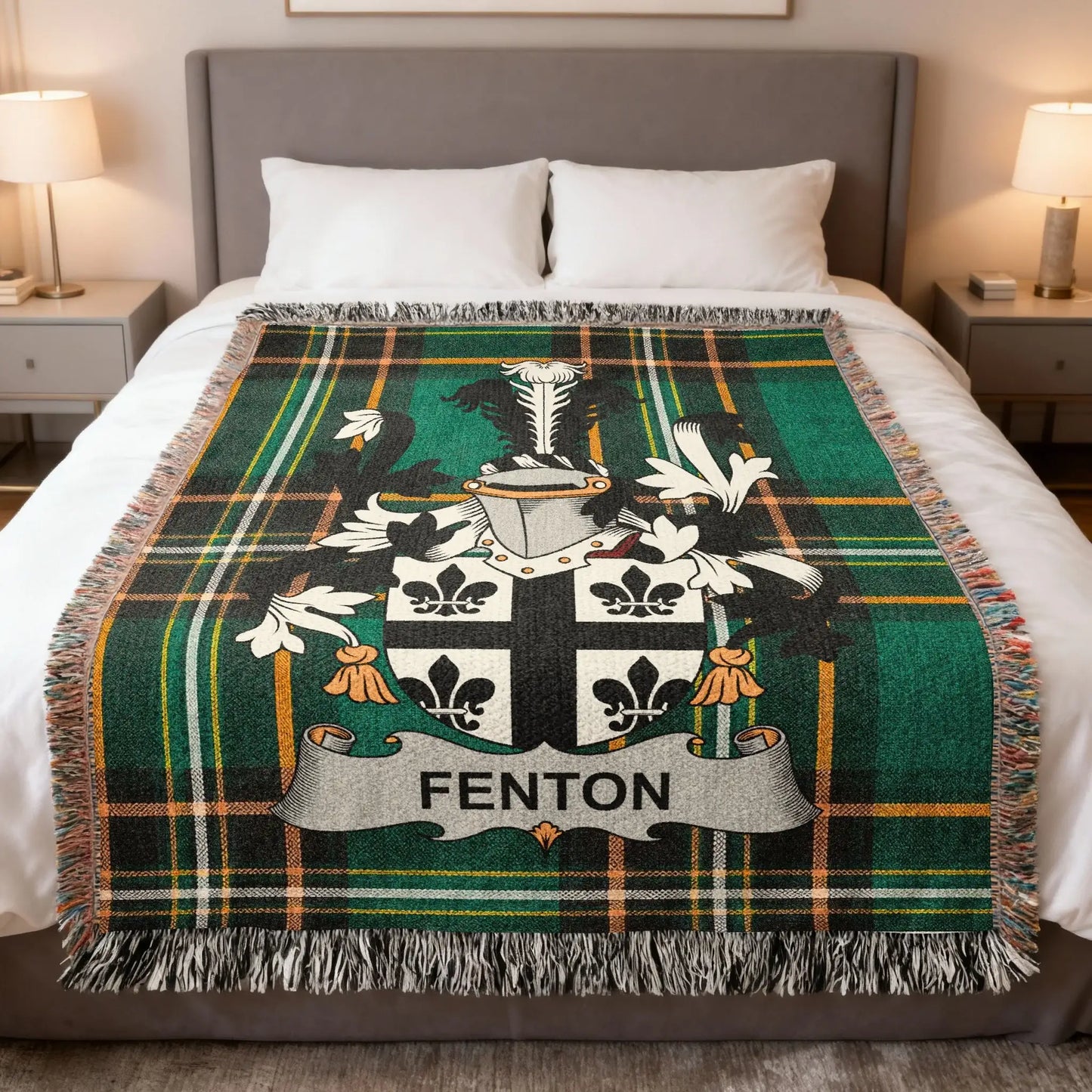Fenton Family Crest Green Plaid Custom Woven Blanket product type