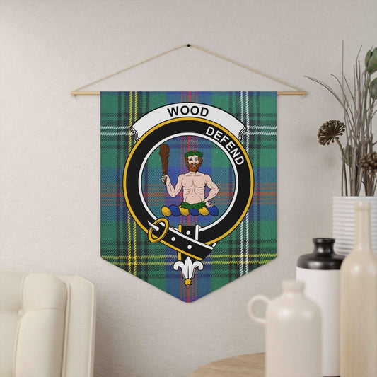 Wood Clan Scottish Tartan and Crest Wall Pennant - Celtic Ancestry Gifts