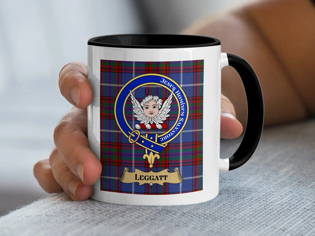 Leggatt tartan mug with a coloured accent handle and interior