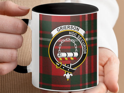 Clan Grierson Scottish Tartan Crest Pattern Mug - Living Stone Gifts