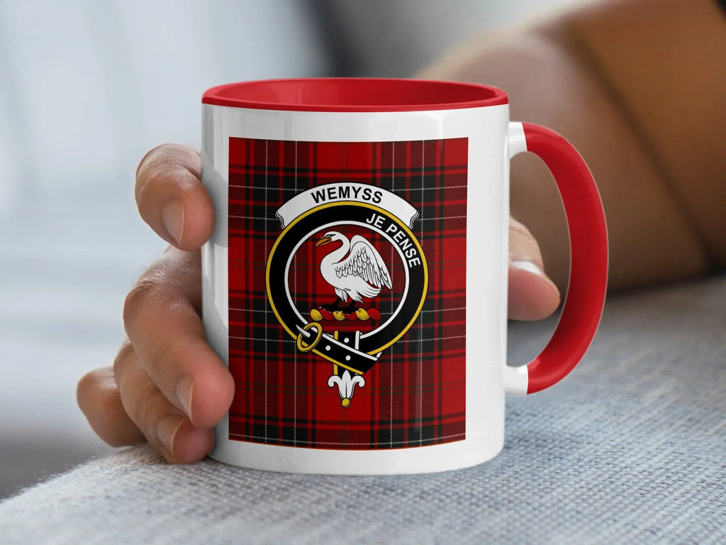 Wemyss je pense red plaid personalised coffee mug — 15oz ceramic