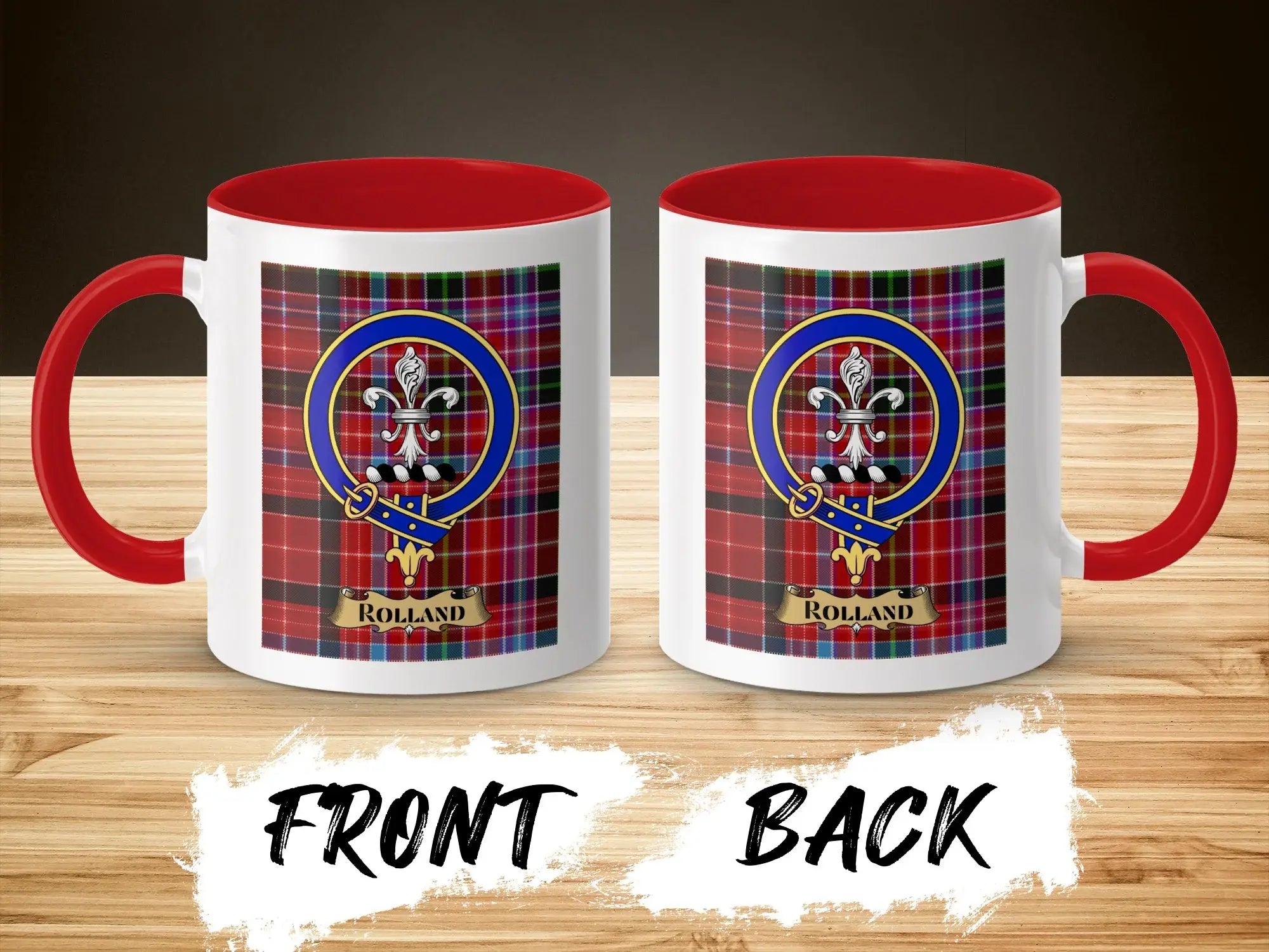 Rolland Family Crest Plaid Design Coffee Mug