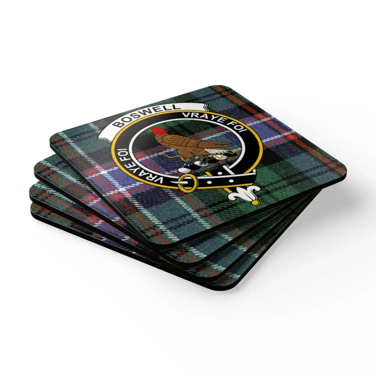 Boswell Clan Crest Plaid Design Tabletop Coasters product type