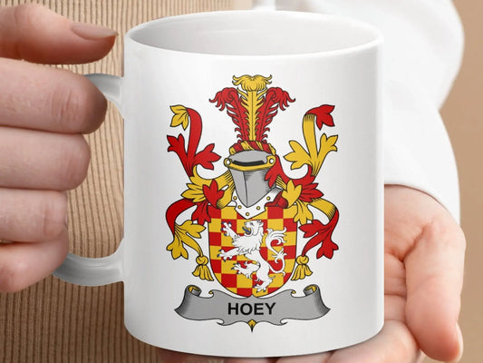 Hoey Surname Irish Coat Of Arms Heraldry Family Mug - Celtic Ancestry Gifts