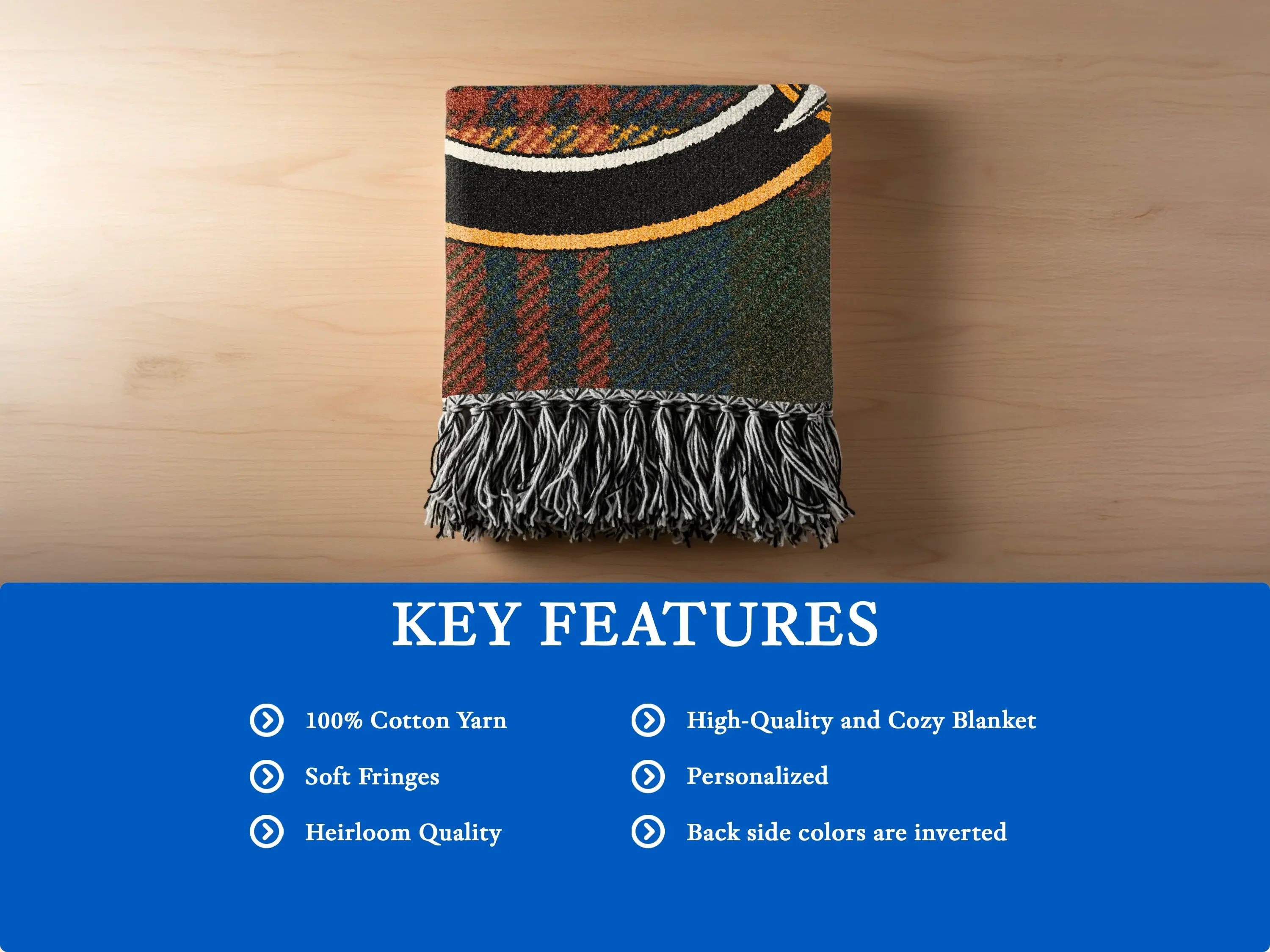 Logan clan tartan woven blanket with soft fringes — 100% cotton, multiple sizes