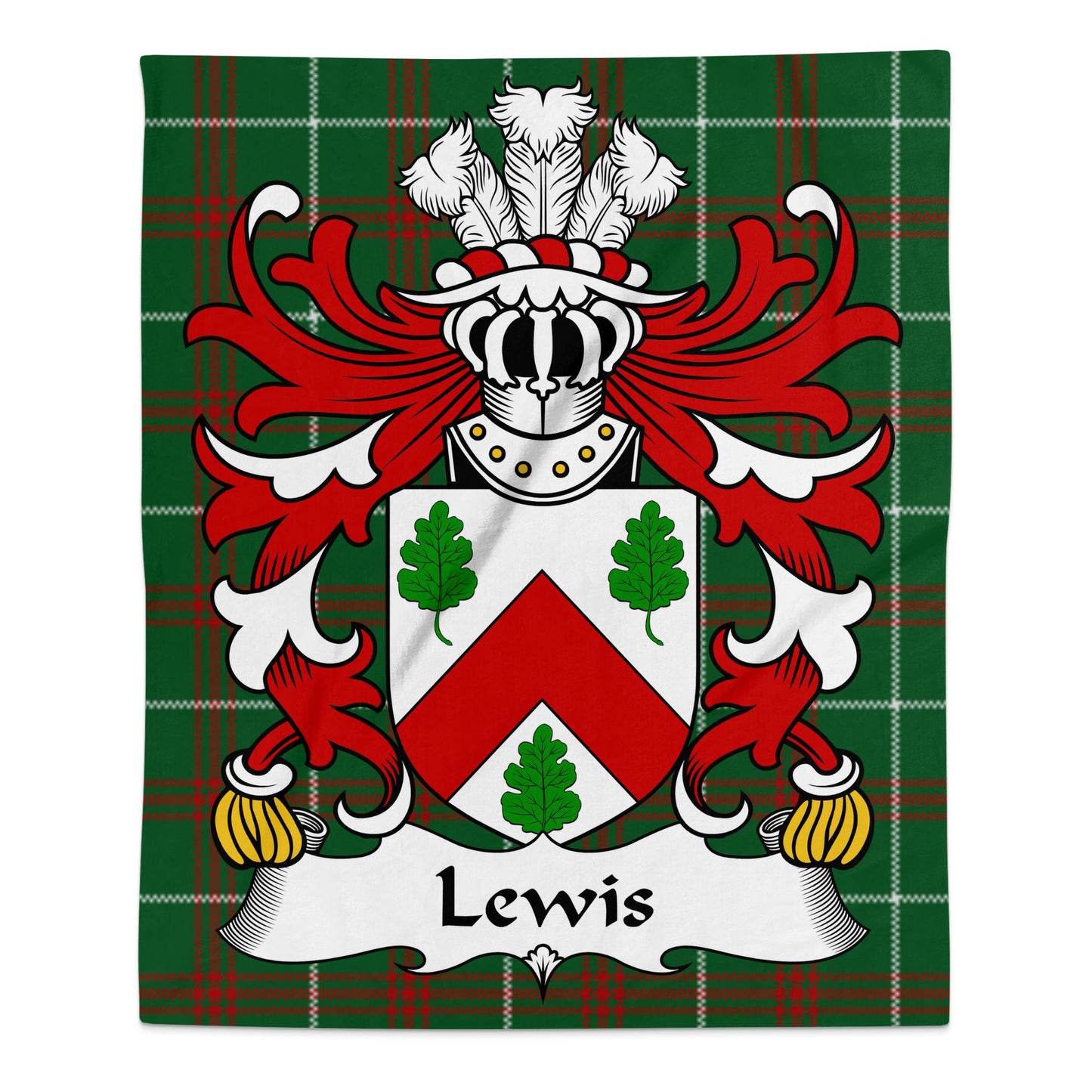 Lewis Coat of Arms Welsh Tartan Background Blanket - Living Stone Gifts