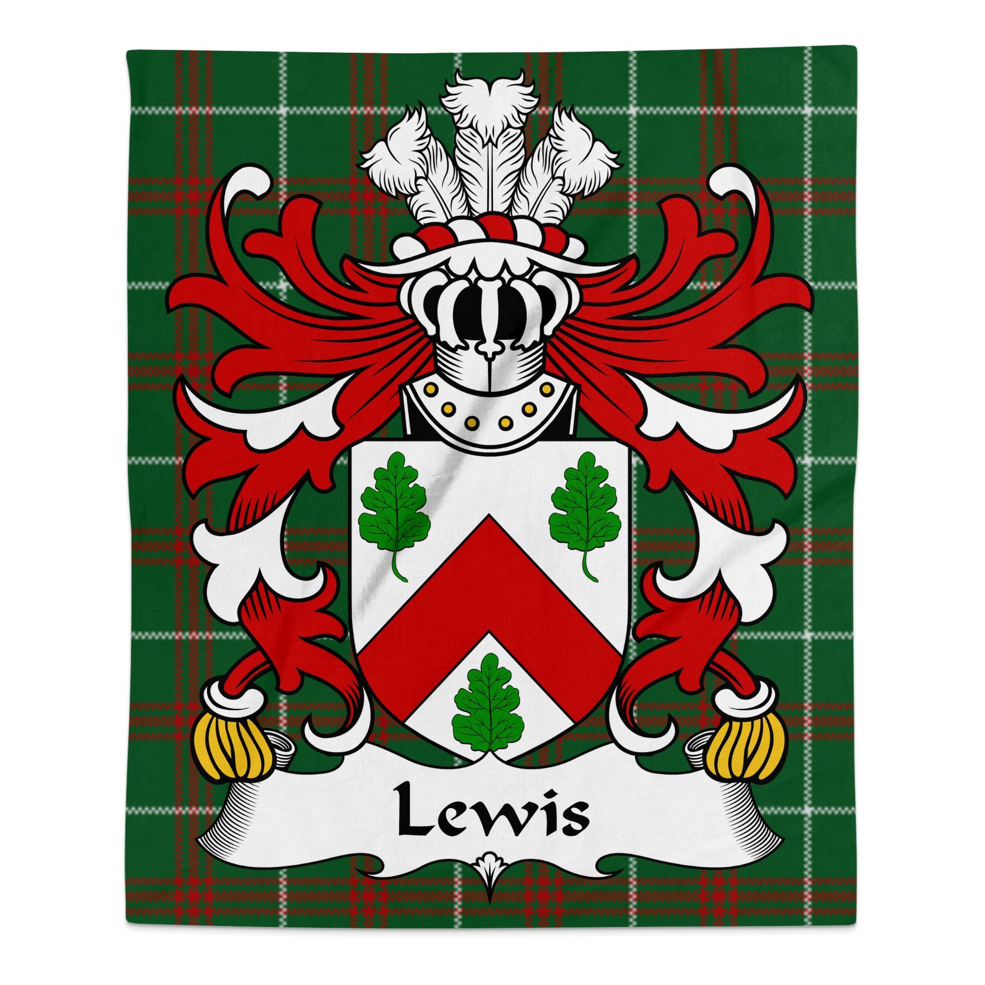 Lewis Coat of Arms Welsh Tartan Background Blanket - Living Stone Gifts