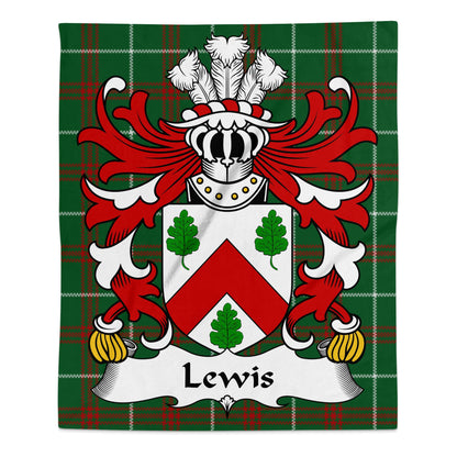 Lewis Coat of Arms Welsh Tartan Background Blanket - Living Stone Gifts