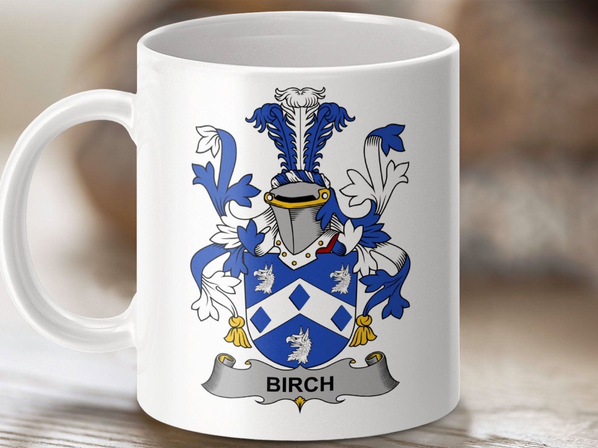 Birch Family Crest Decorative Art Shield Mug - Celtic Ancestry Gifts