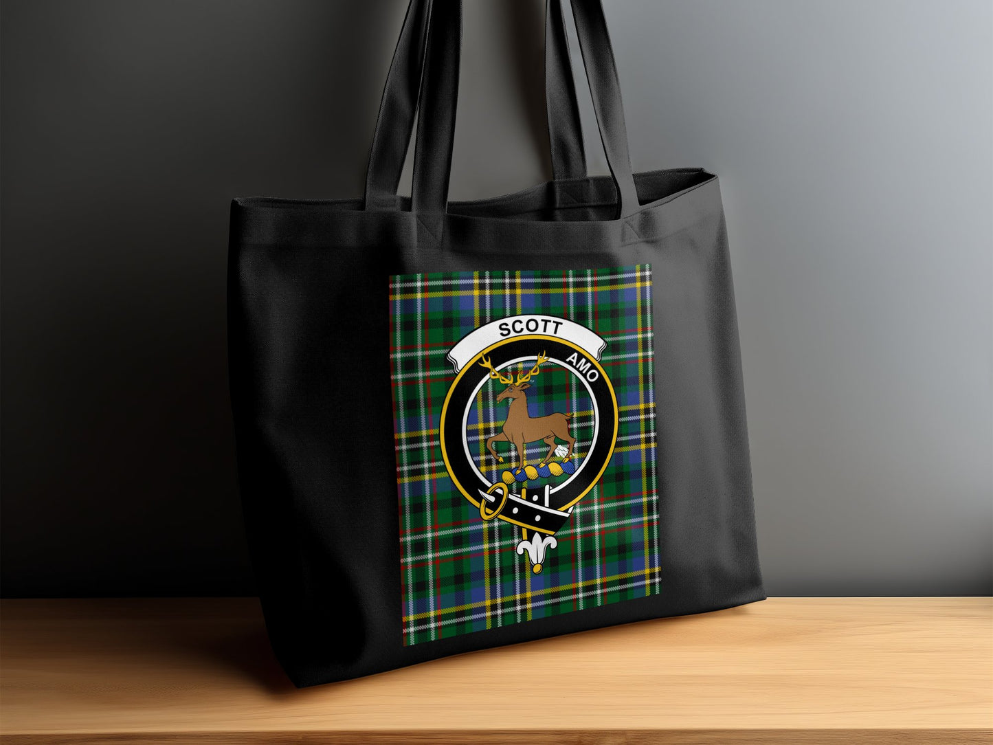 Scottish Clan Crest on Tartan Background Colorful Tote Bag - Living Stone Gifts