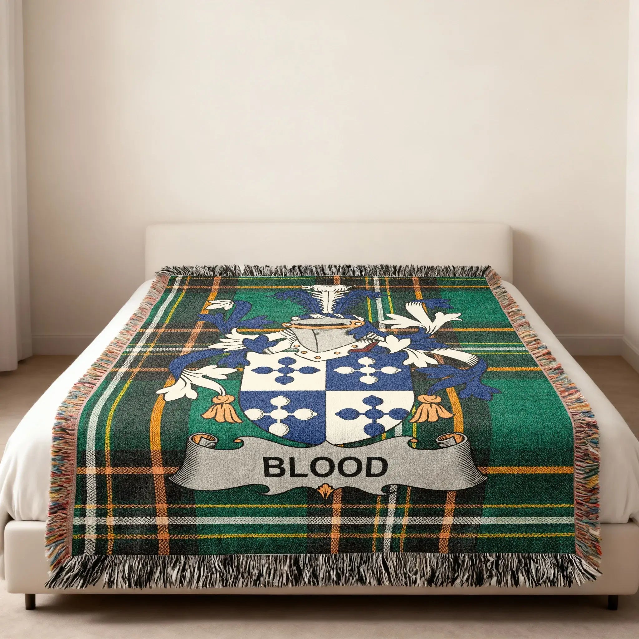 Blood Family Crest Green Plaid Heraldry Throw product type