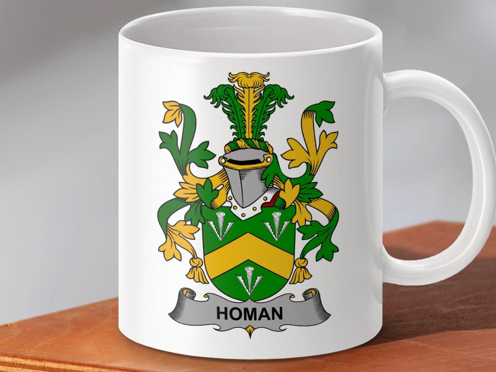 Homan Irish Family Crest Heraldry Last Name History Mug - Celtic Ancestry Gifts