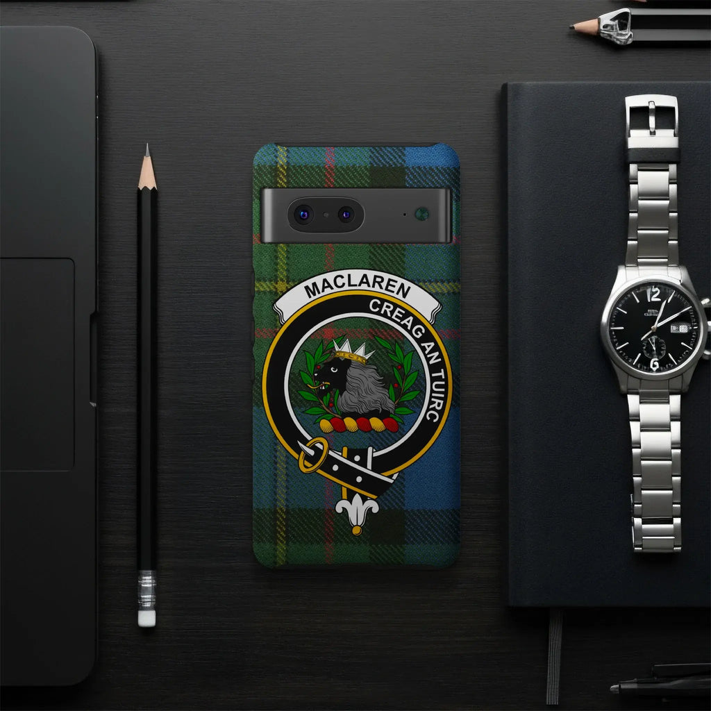 MacLaren clan crest tartan phone case — slim glossy UV-resistant The Boar's Rock wrap