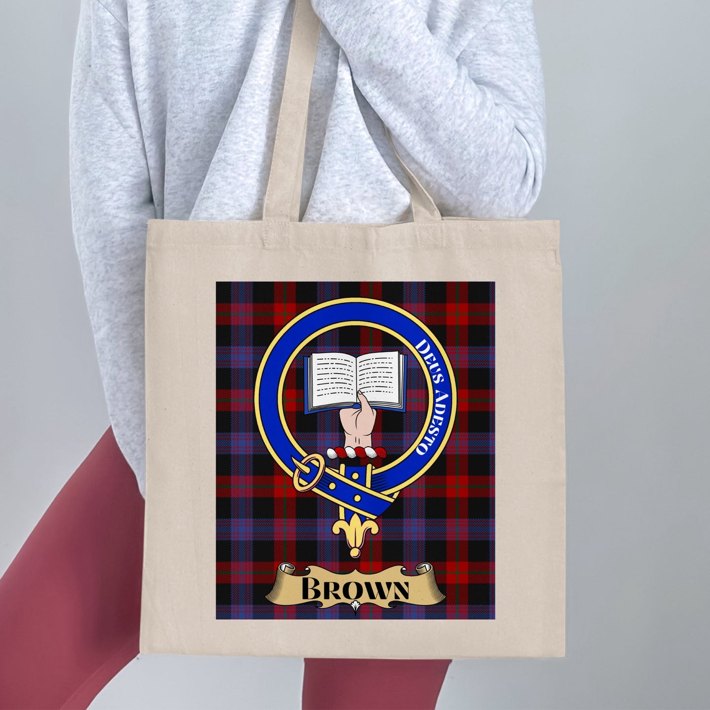 Brown Clan Crest Scottish Tartan Tote Bag - Living Stone Gifts