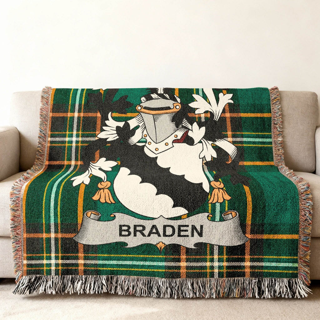 Braden family crest green plaid decorative throw blanket product type