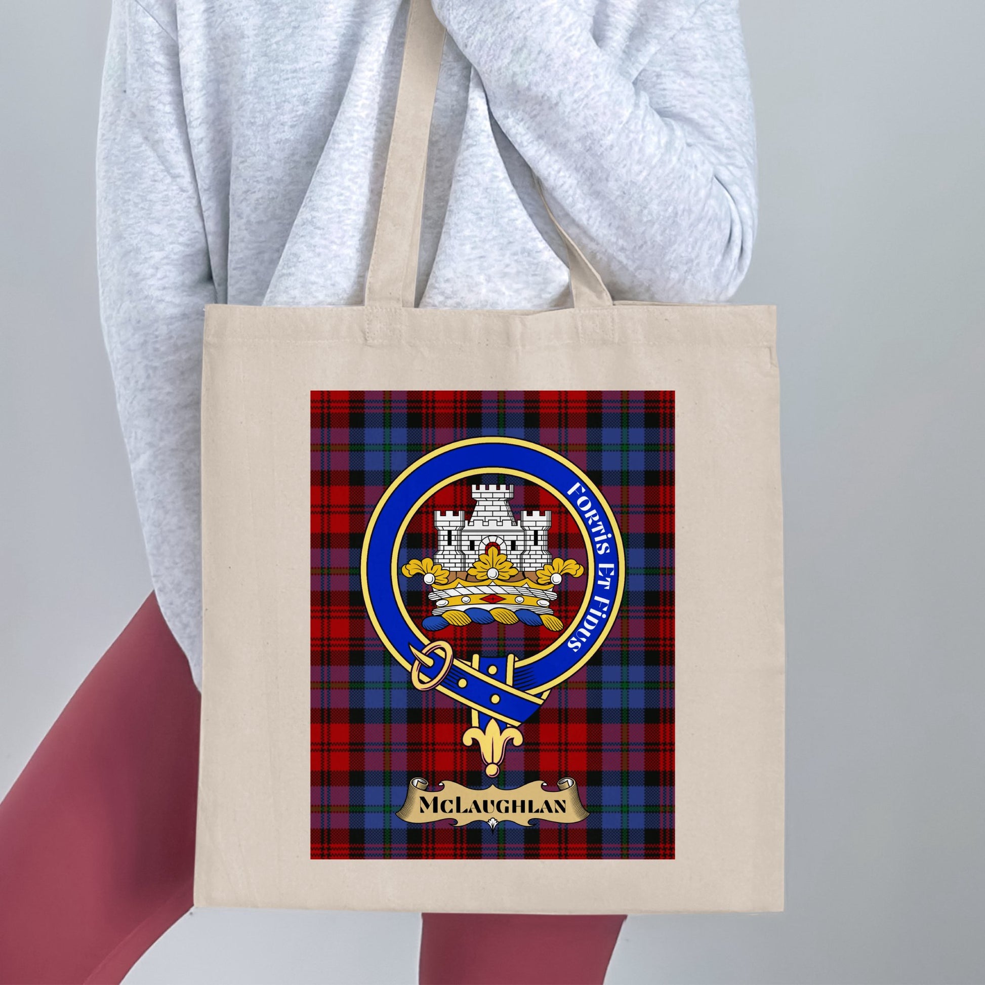 Fortis Et Fidus McLaughlan Scottish Crest Tartan Tote Bag - Living Stone Gifts