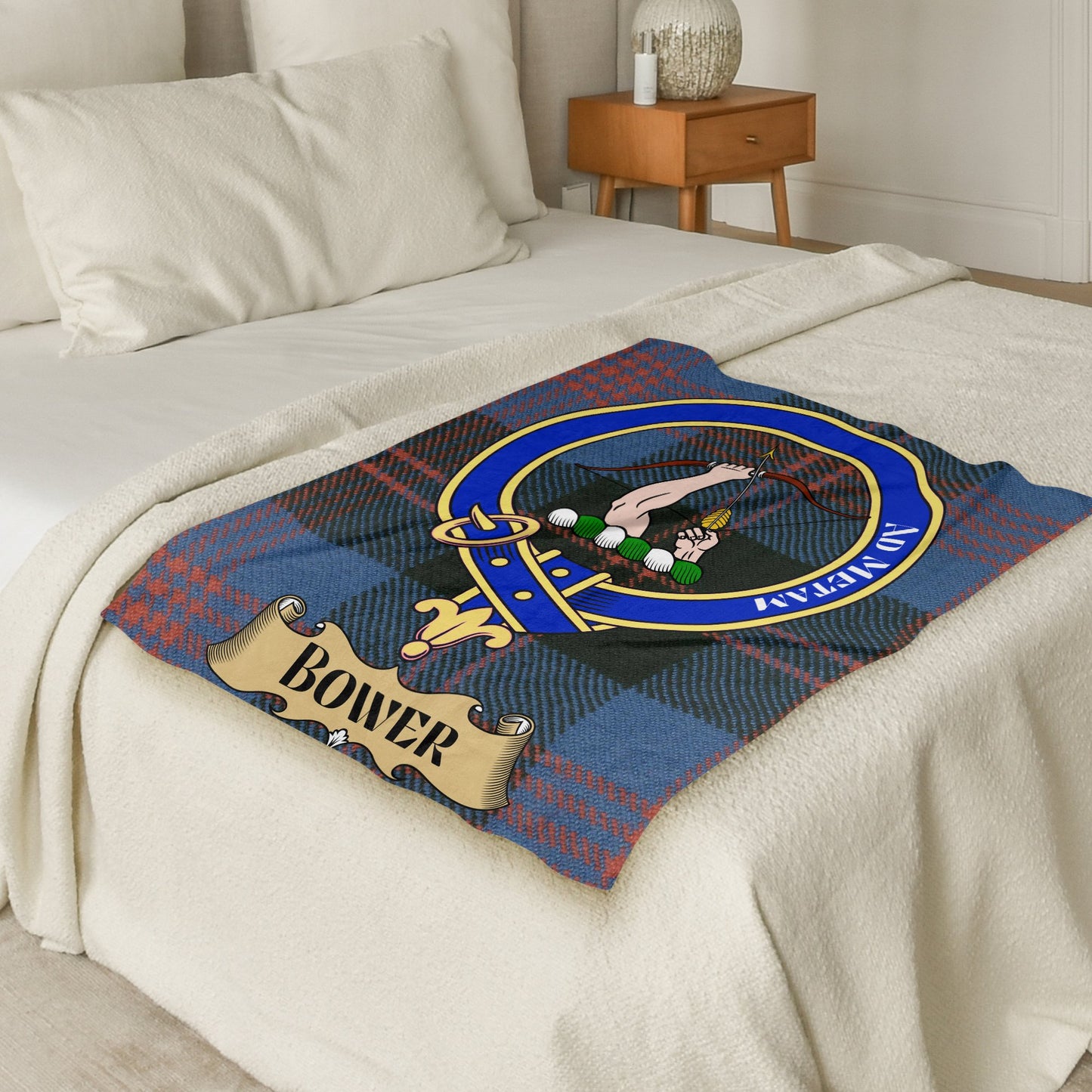 Scottish Clan Bower Crest Tartan Throw Blanket - Living Stone Gifts