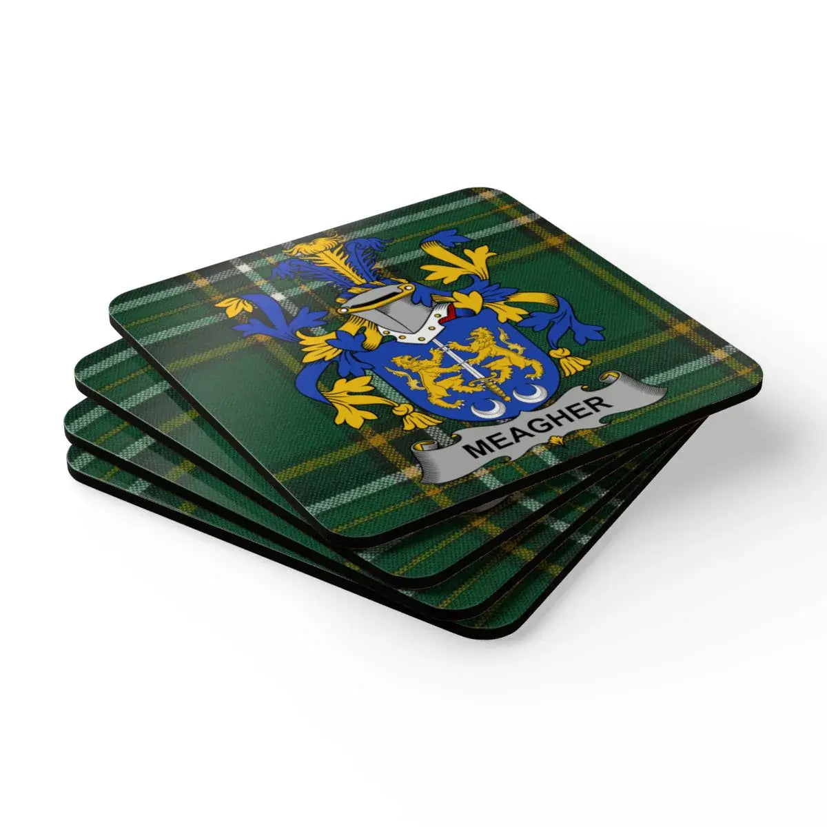 Meagher Family Crest Plaid Pattern Coasters Set product