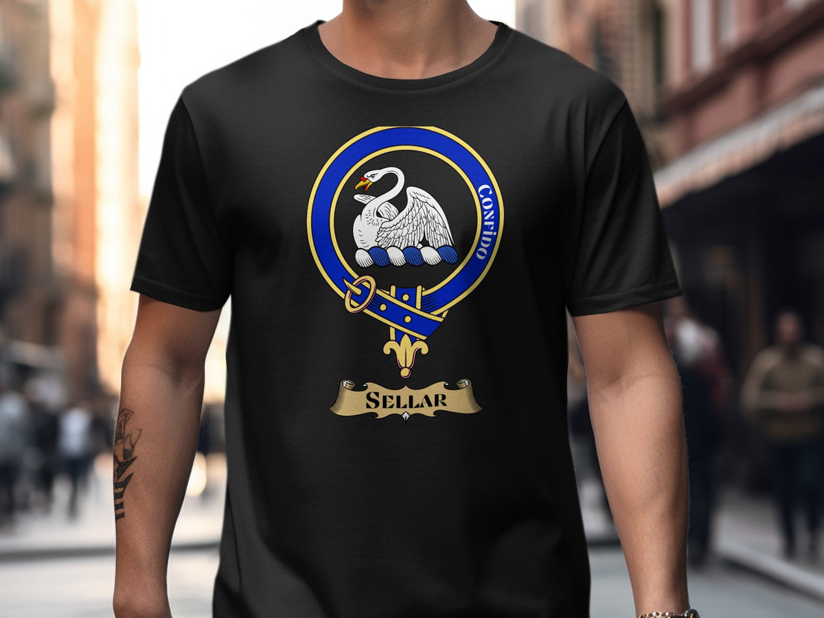 Sellar Scottish clan crest design on Black T-shirt