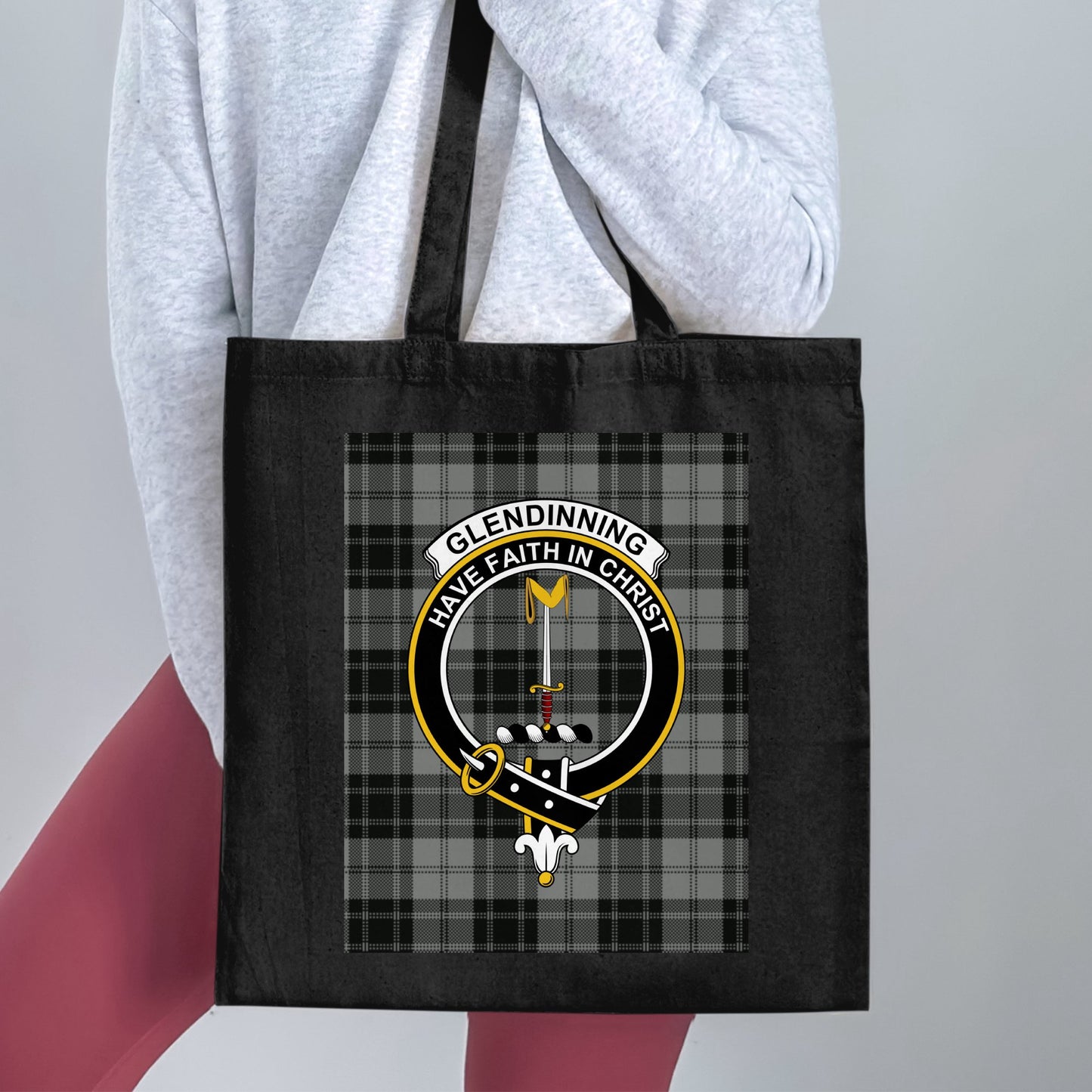 Glendinning Clan Crest Tartan Have Faith In Christ Tote Bag - Living Stone Gifts