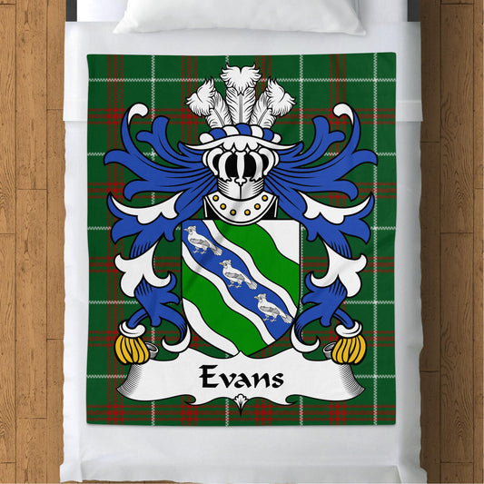 Evans Surname Coat of Arms on Welsh National Tartan Blanket - Living Stone Gifts