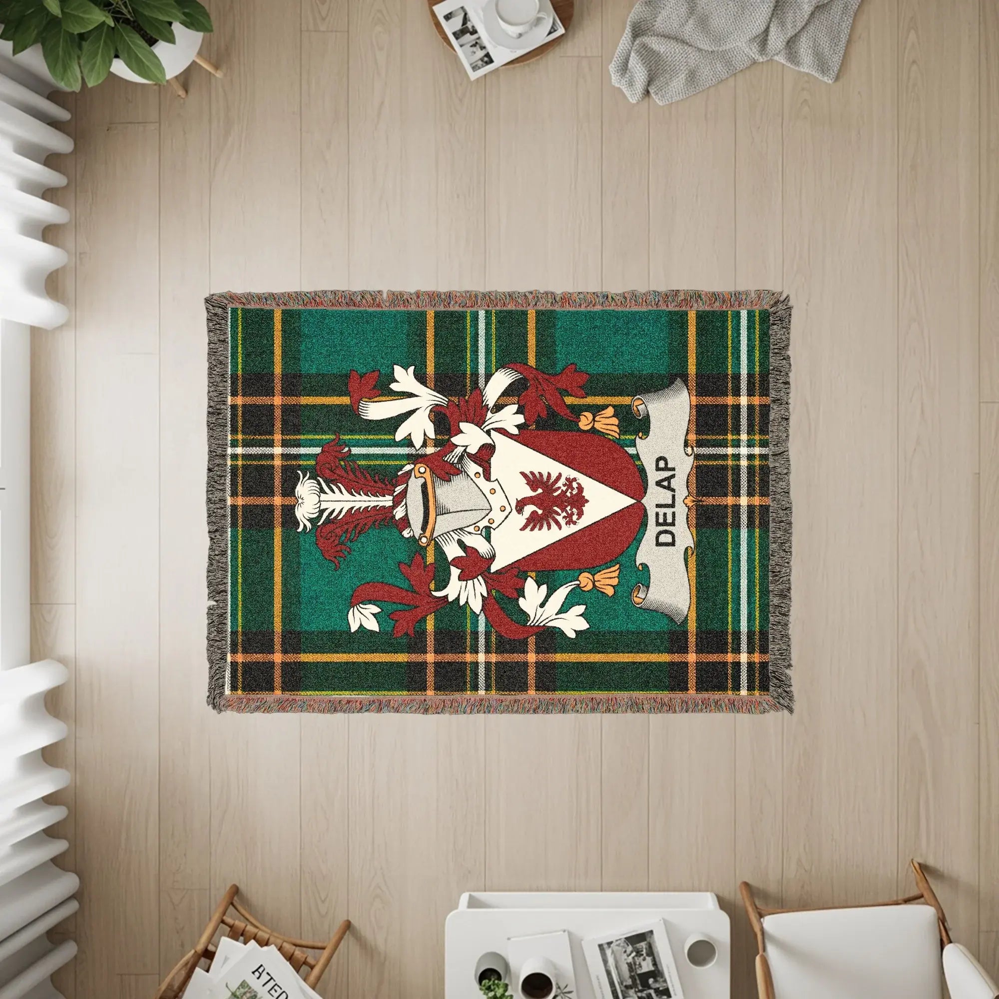 DELAP Family Crest Tartan Green Custom Woven Blanket product type