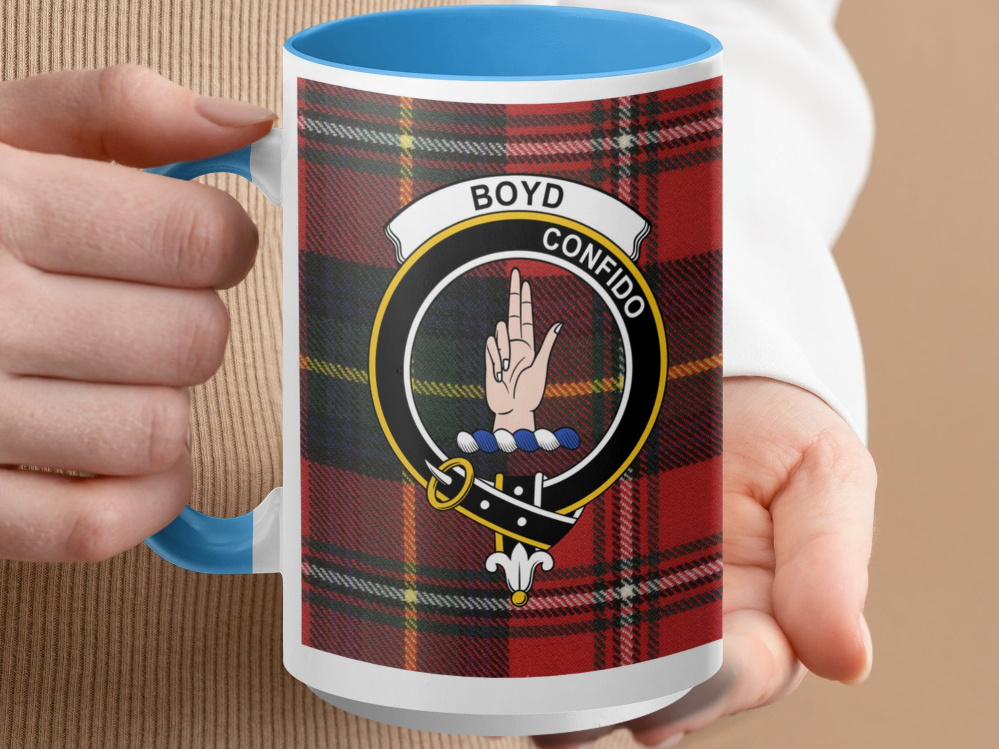 Unique Boyd Crest Red Tartan Clan Personalized Mug - Living Stone Gifts