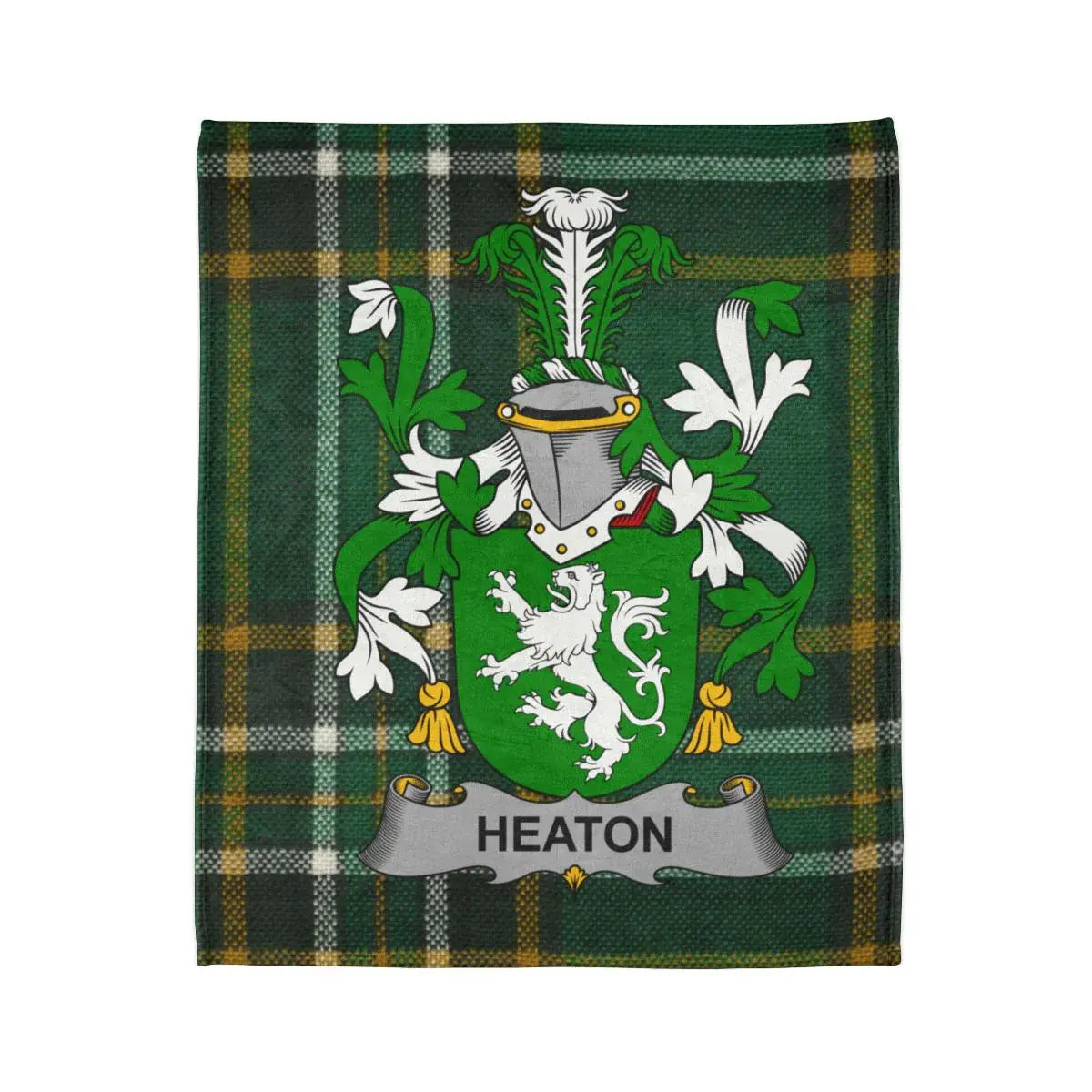 Heaton Family Crest on Scottish Tartan Pattern product