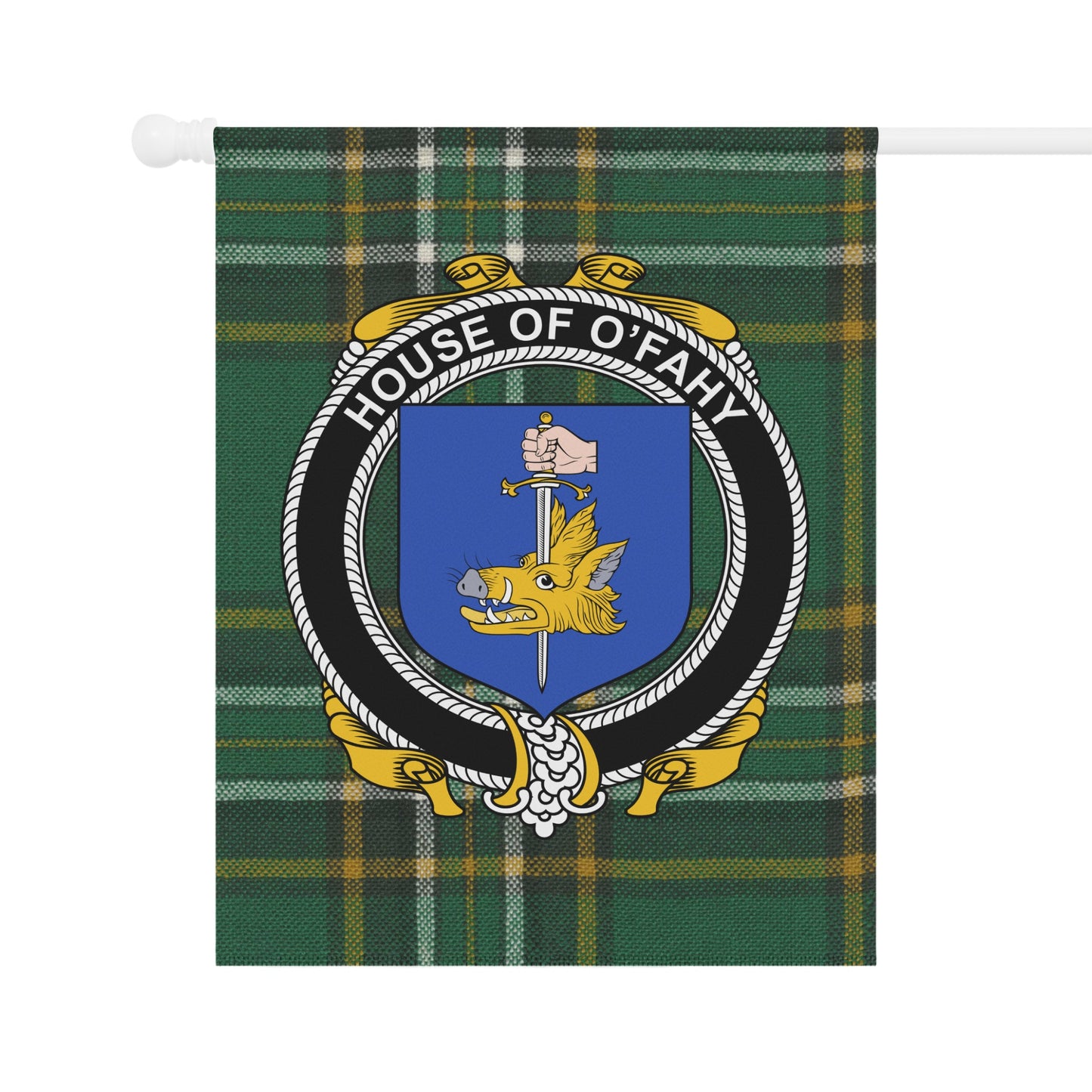 House of O'Fahy Plaid Family Crest Banner