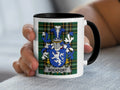 Rockfort Irish family crest black accent mug with Irish National Tartan