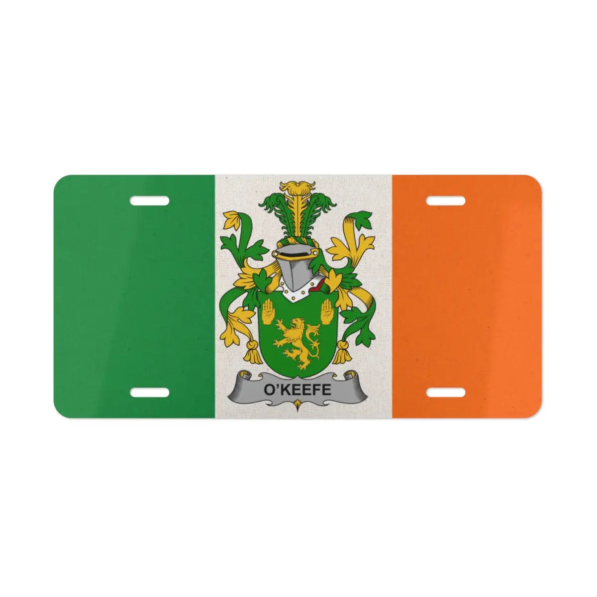 Ireland Flag with O'Keefe Family Crest License Plate