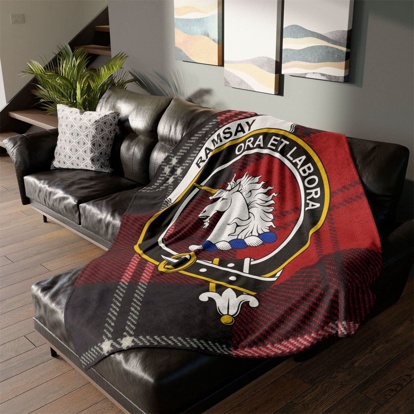 Ramsay Clan Tartan Blanket – Scottish Crest Throw, Soft & Cozy - Celtic Ancestry Gifts