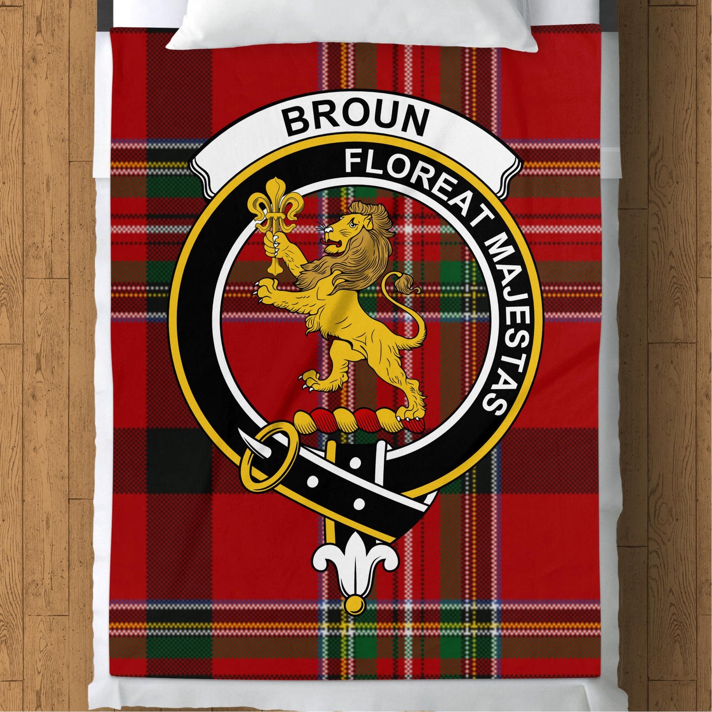 Broun Scottish Tartan Crest Throw Blanket - Living Stone Gifts