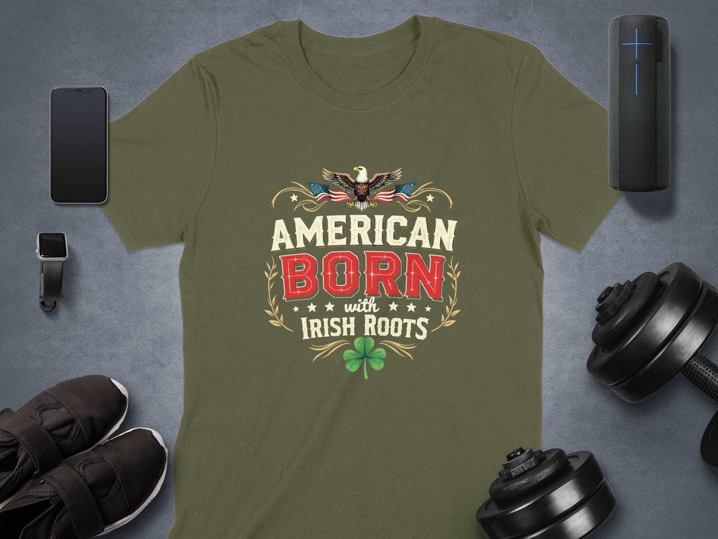 American Born with Irish Roots Graphic Design T-Shirt - Living Stone Gifts