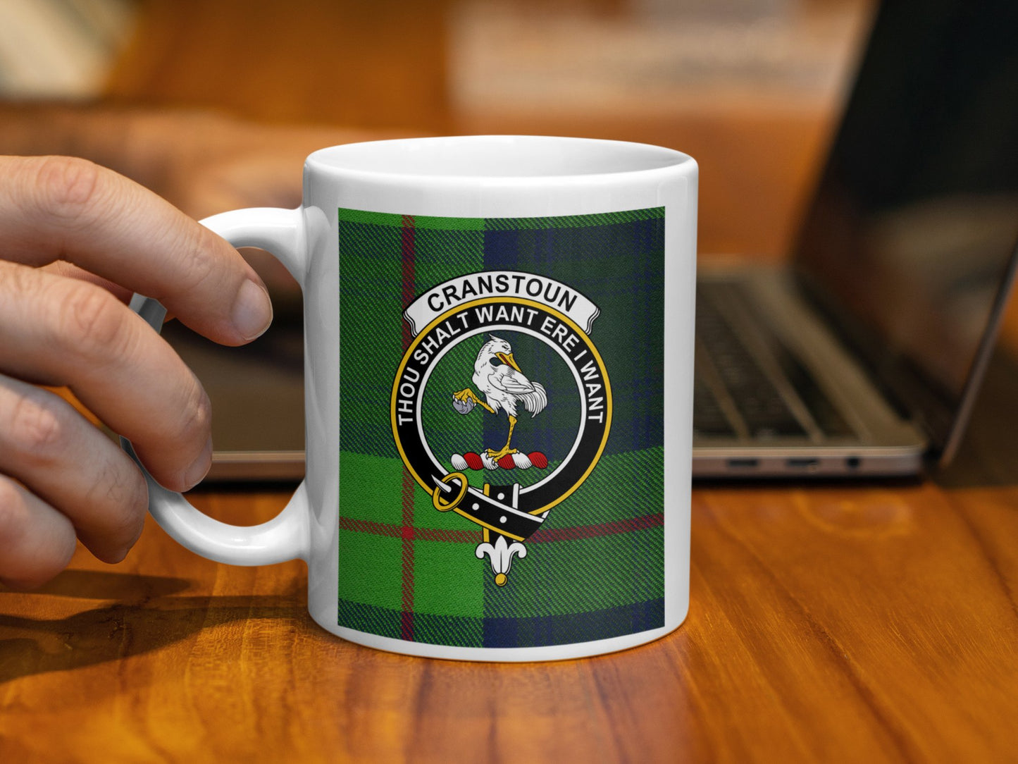 Clan Cranstoun Thou Shalt Want Ere I Want Crest Mug - Living Stone Gifts