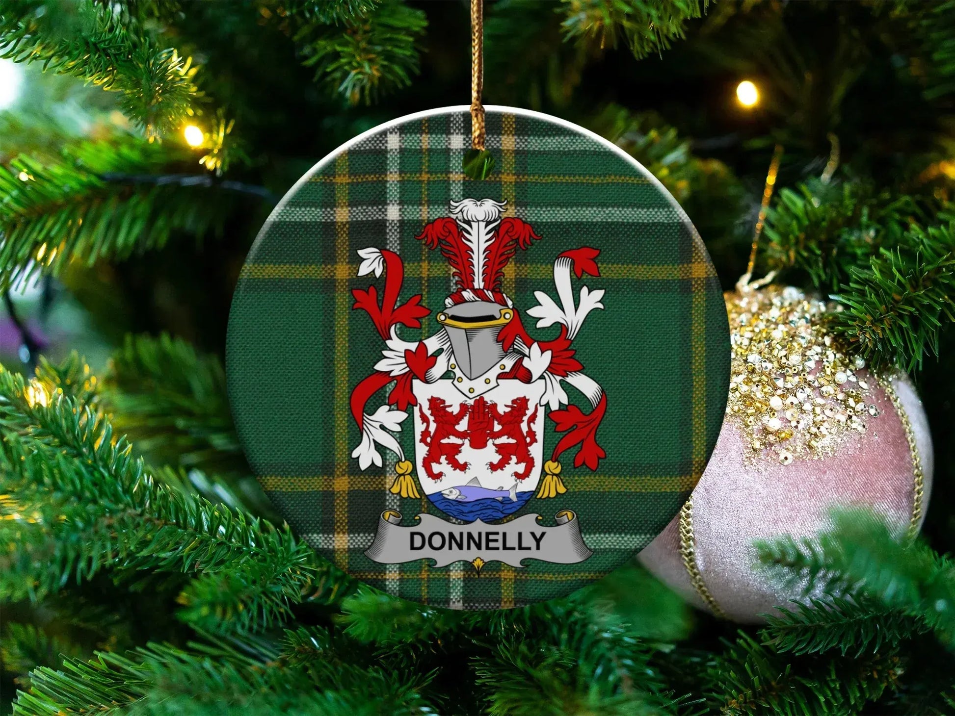 Custom Family Crest Plaid Design Christmas Ornament product
