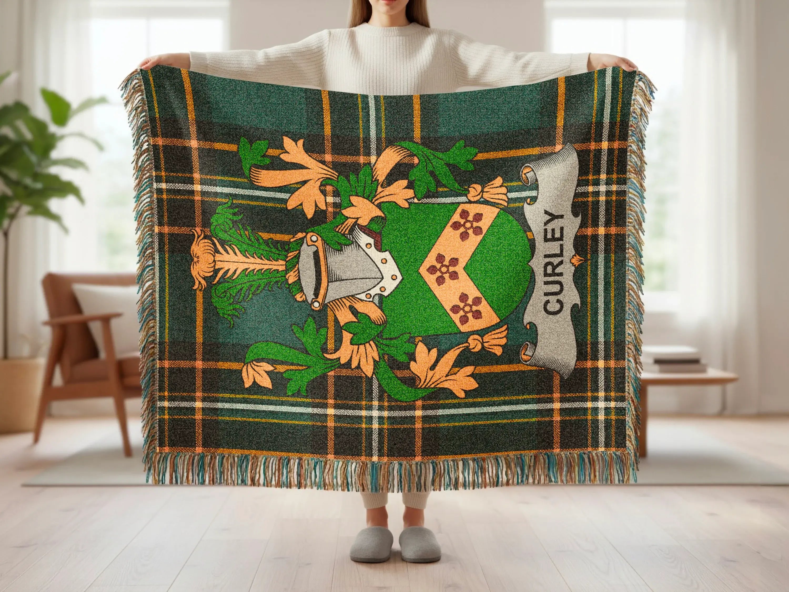 Curley Clan Tartan Crest Woven Blanket product type