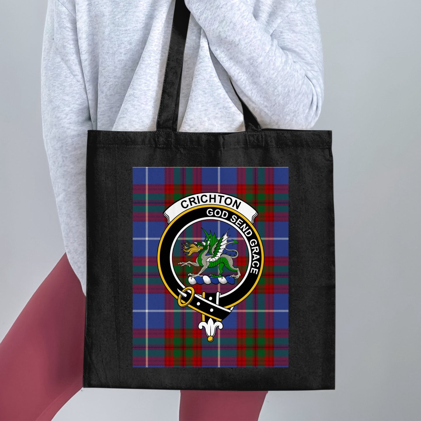 Crichton Clan Scottish Tartan Crest Tote Bag - Living Stone Gifts