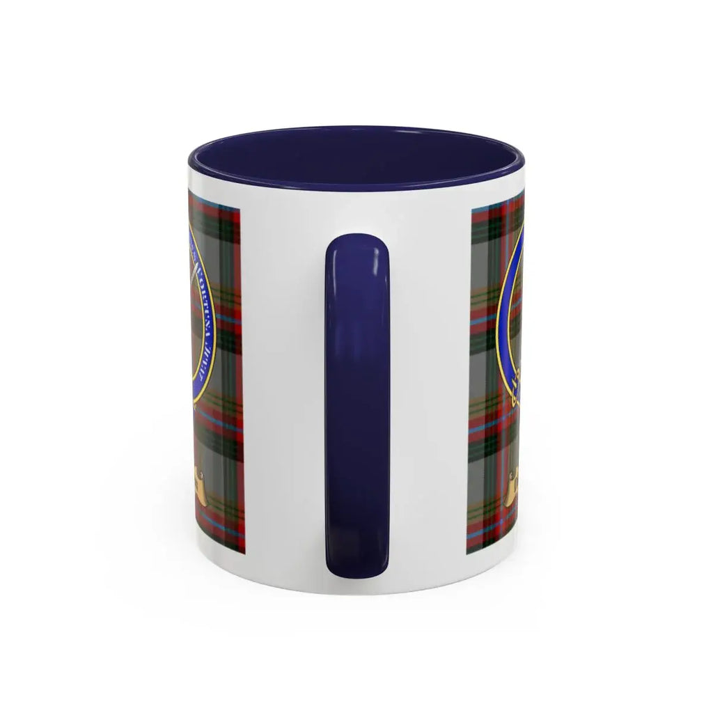 Navy Blue Handle Mug with Tartan Plaid Pattern