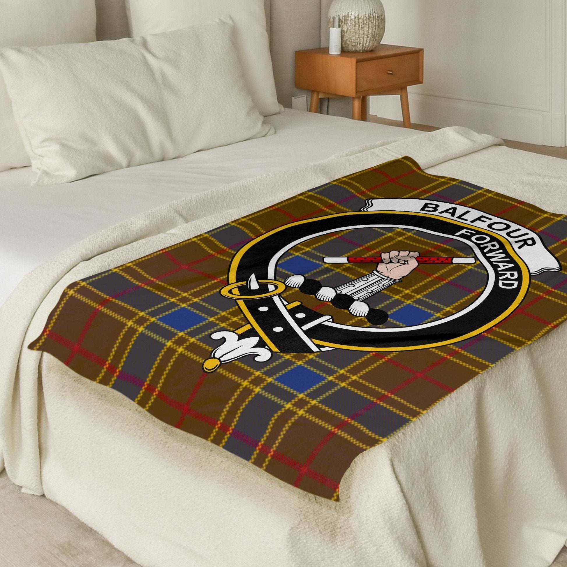 Balfour Clan Crest Forward Tartan Throw Blanket - Living Stone Gifts