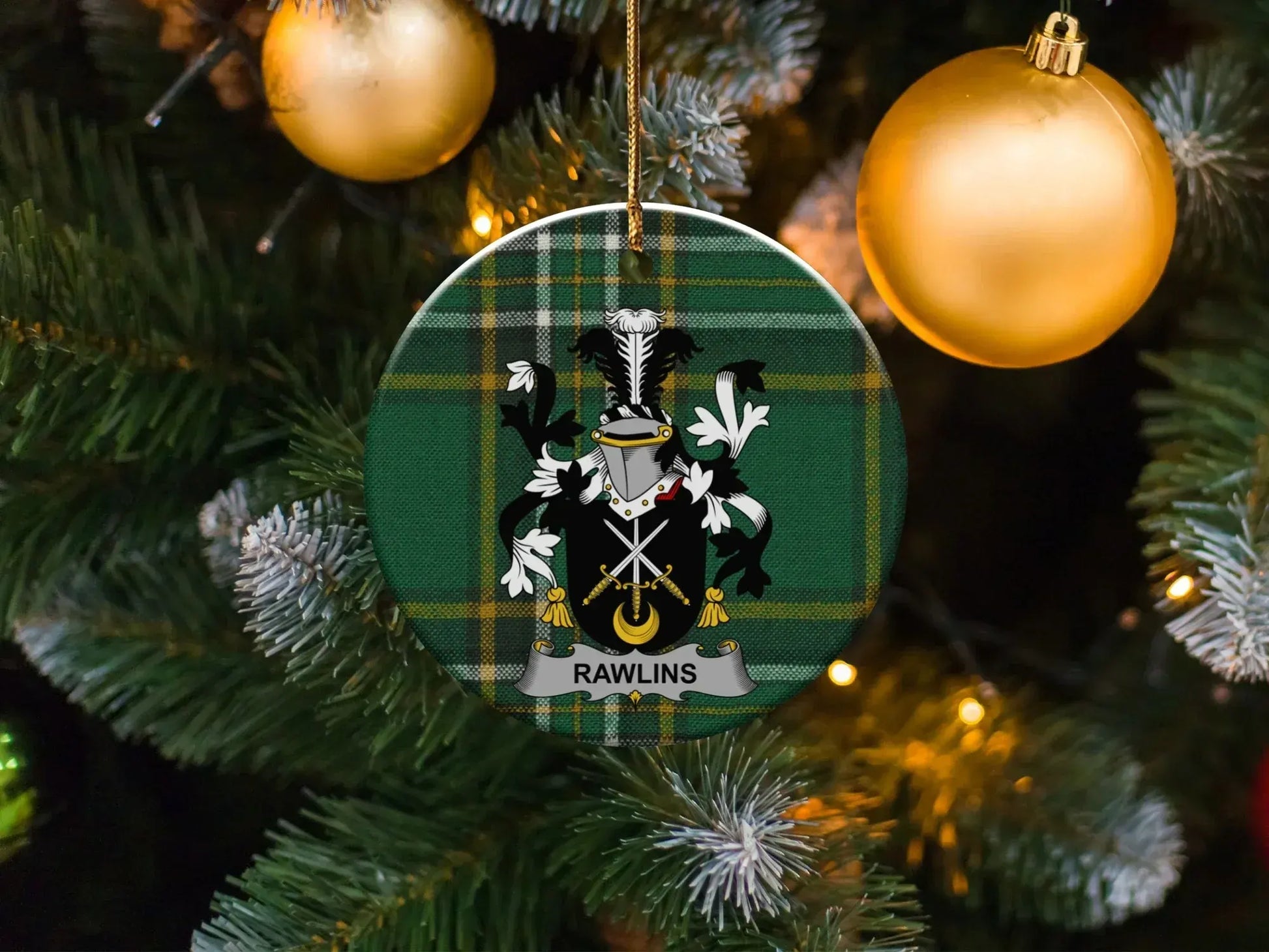 Rawlins Family Crest Christmas Tree Ornament product type