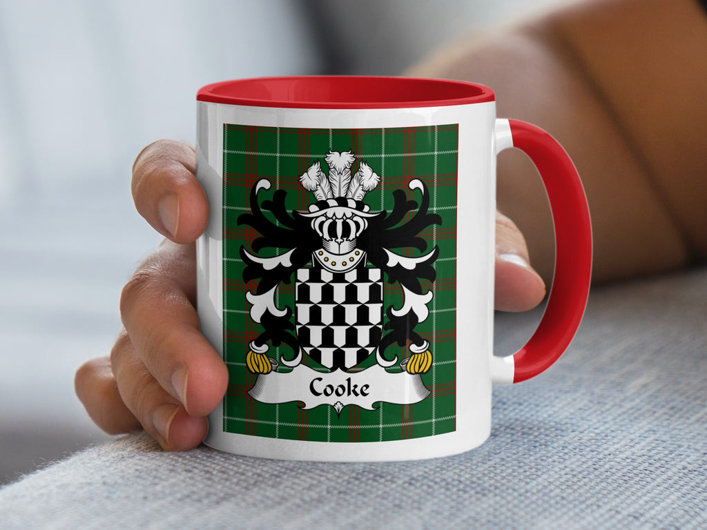 Cooke Welsh family crest mug on Welsh National Tartan