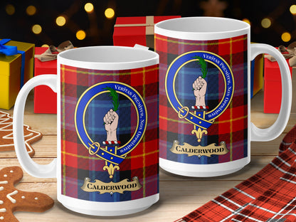 Clan Calderwood Scottish Tartan Crest Mug - Living Stone Gifts